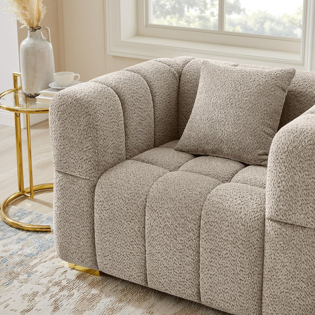 VANOMi 90.94” Cloud Sofa Couch | Oversized Deep Seat Bouclé 3-Seater in Camel