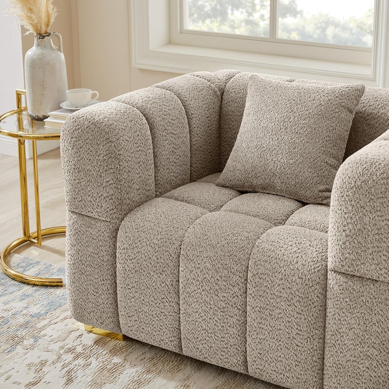VANOMi 90.94” Cloud Sofa Couch | Oversized Deep Seat Bouclé 3-Seater in Camel