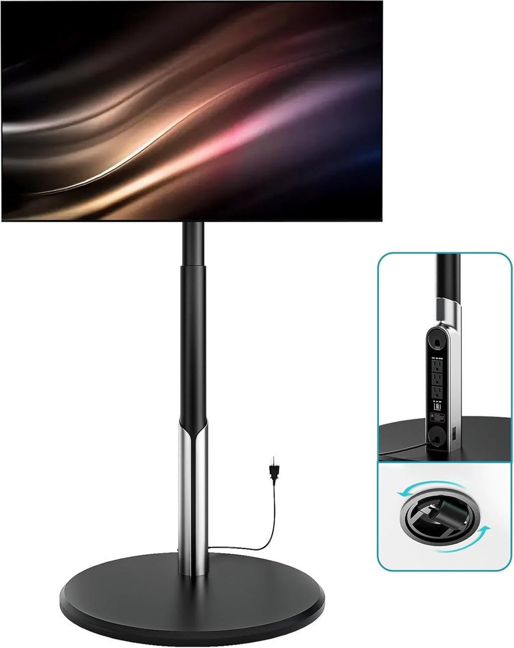 Mobile TV Stand with Power Outlet – Rolling Cart for 27-65 Inch TVs with Adjustable Height & Ambient Lighting