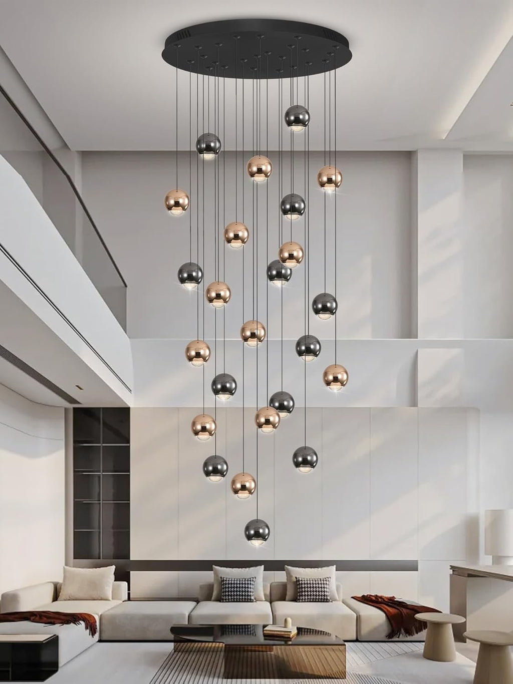 ykolupty 24 Light LED Staircase Chandelier Black Gold | Modern Crystal High Ceiling Entryway Lighting Dimmable 2700K-6000K