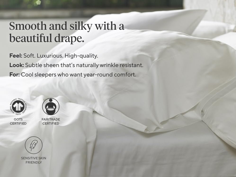 Coyuchi Classic Organic Sateen King Sheet Set | Undyed 100% Organic Cotton Luxury Bedding