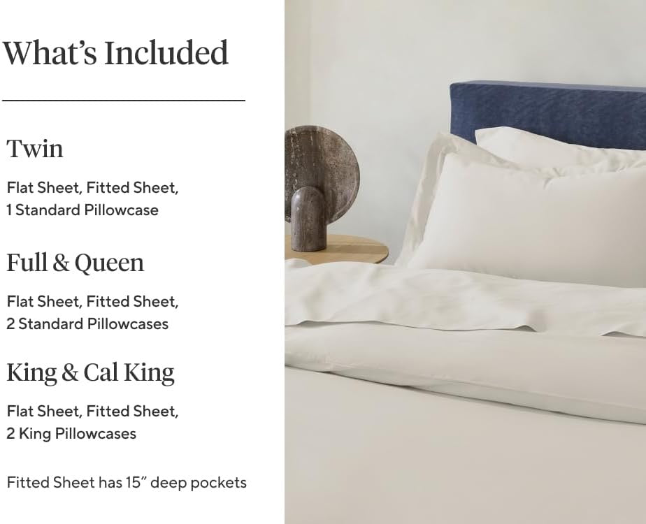 Coyuchi Classic Organic Sateen King Sheet Set | Undyed 100% Organic Cotton Luxury Bedding