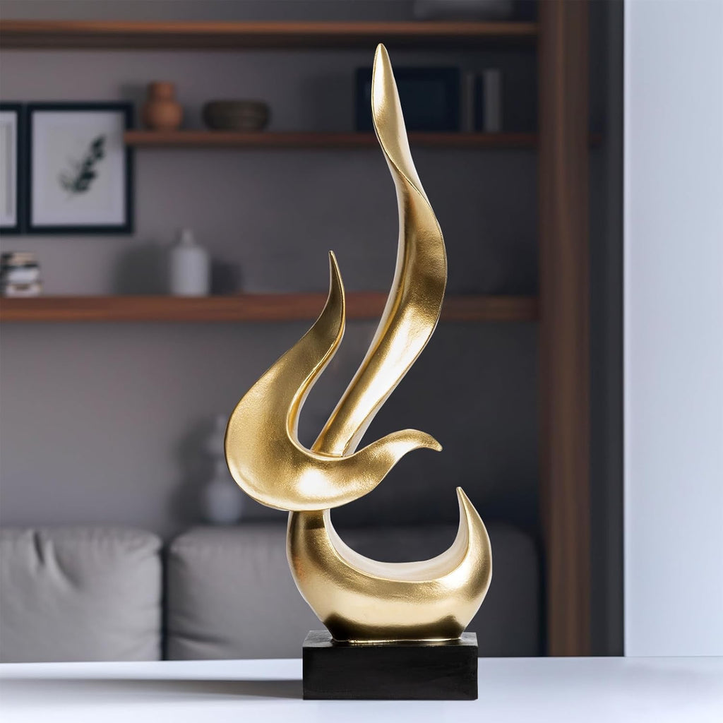 Gold Fire Flame Sculpture | Modern Abstract Resin Art Statue