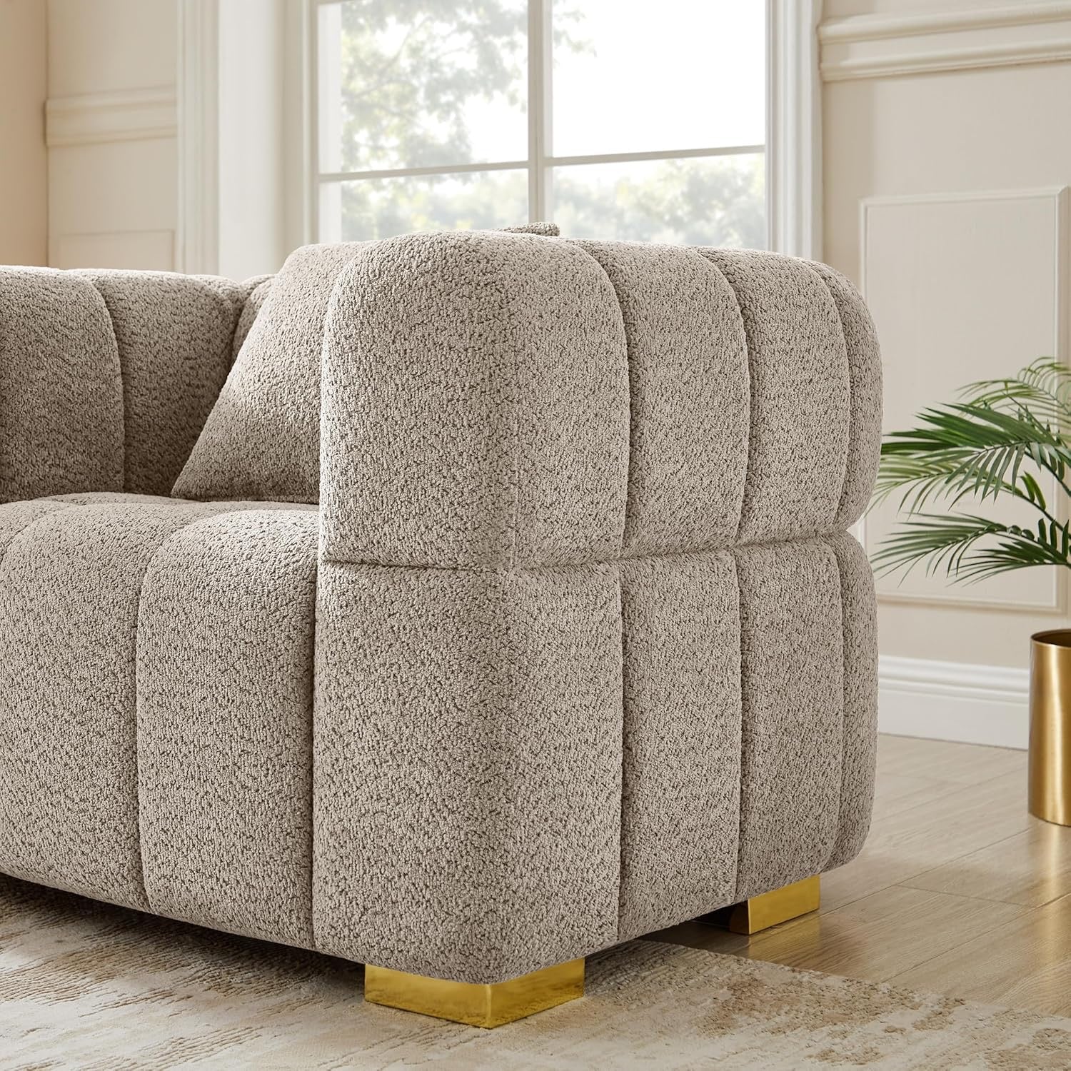 VANOMi 90.94” Cloud Sofa Couch | Oversized Deep Seat Bouclé 3-Seater in Camel