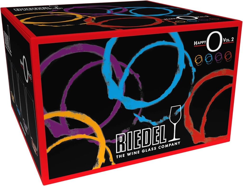 Riedel Happy O Wine Tumbler Set of 4 | Stemless Crystal Wine Glasses Colored Base Dishwasher Safe Modern Glassware