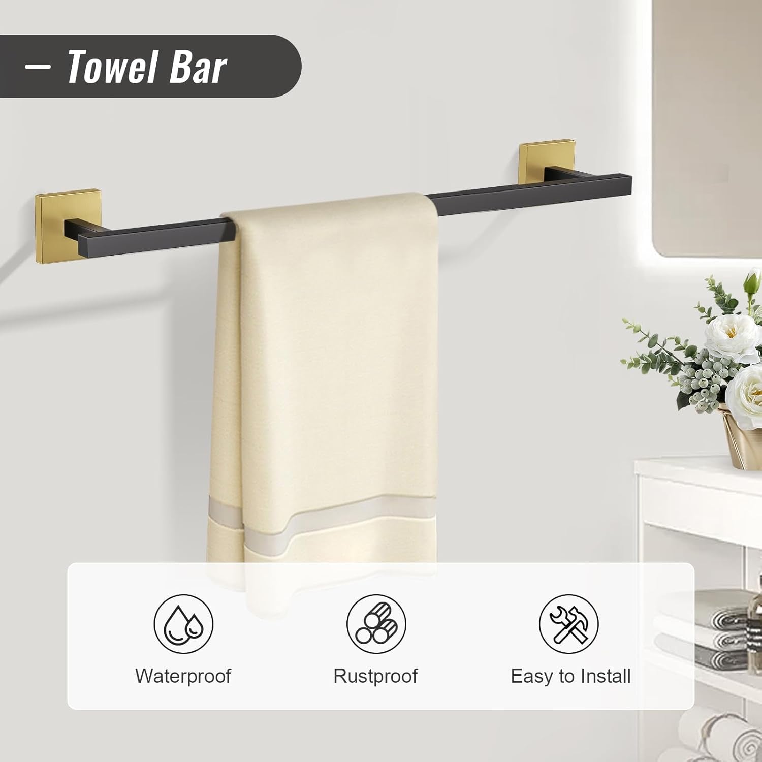Black & Gold 10-Piece Bathroom Hardware Set | Wall-Mounted SUS304 Stainless Steel Towel Bar Collection