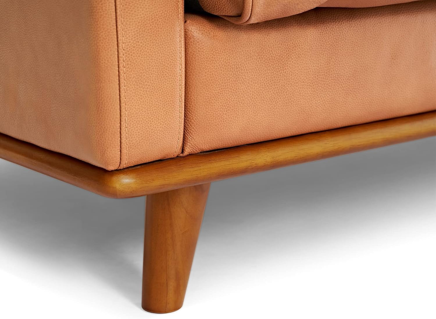 Valencia Artisan 88” Full Italian Nappa Leather Sofa | Cognac Tan Solid Wood Accent Couch