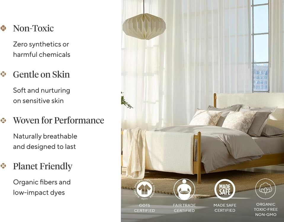 Coyuchi Classic Organic Sateen King Sheet Set | Undyed 100% Organic Cotton Luxury Bedding