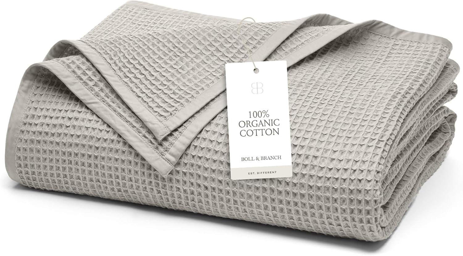 BOLL & BRANCH Waffle Bed Blanket (Full/Queen) | Organic Cotton Textured Blanket (Pewter)