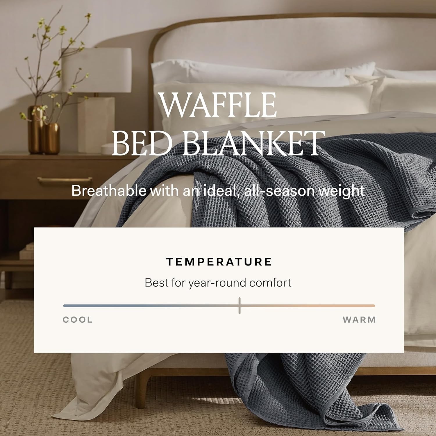 BOLL & BRANCH Waffle Bed Blanket (Full/Queen) | Organic Cotton Textured Blanket (Pewter)