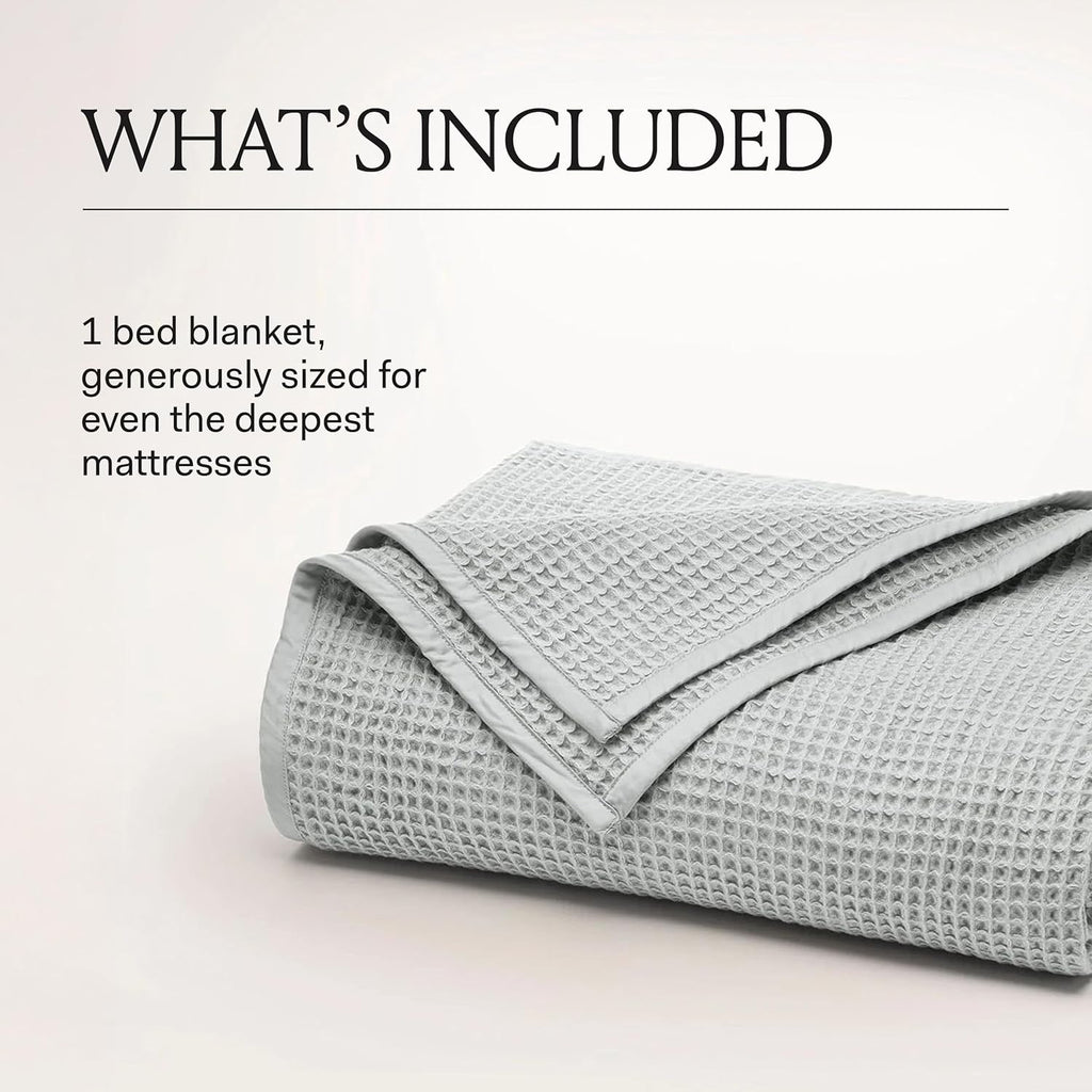 BOLL & BRANCH Waffle Bed Blanket (Full/Queen) | Organic Cotton Textured Blanket (Pewter)