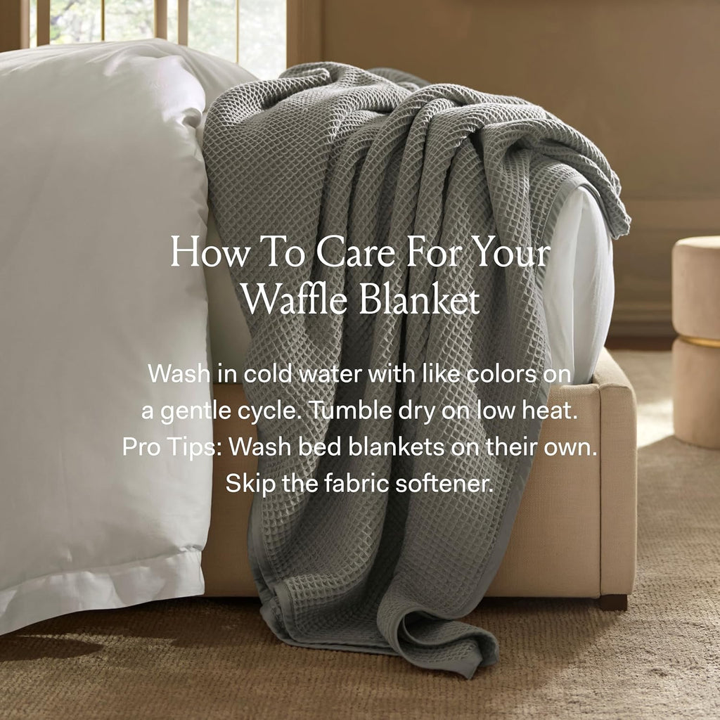BOLL & BRANCH Waffle Bed Blanket (Full/Queen) | Organic Cotton Textured Blanket (Pewter)