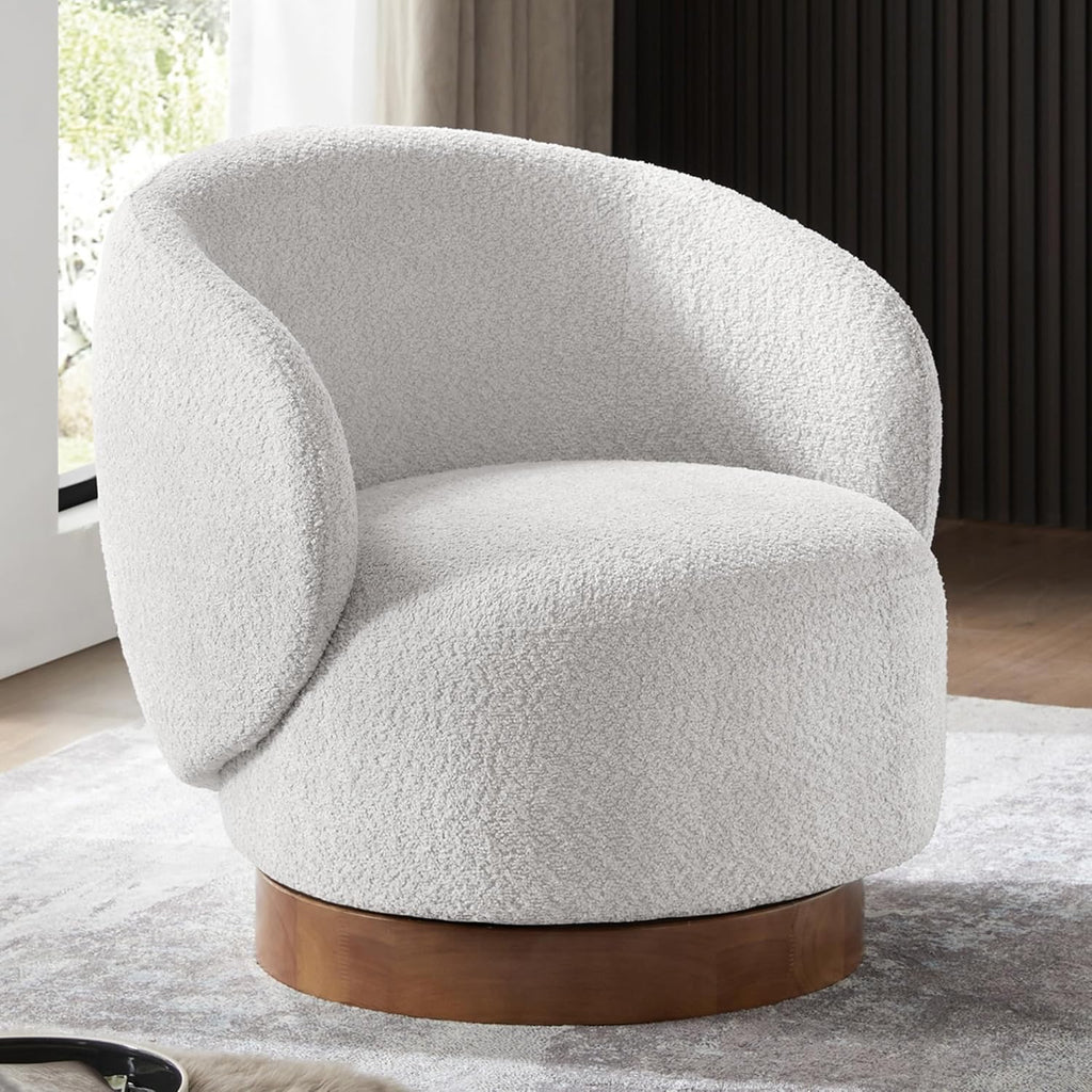 Modern Swivel Barrel Accent Chair | Round Upholstered Performance Fabric Armchair