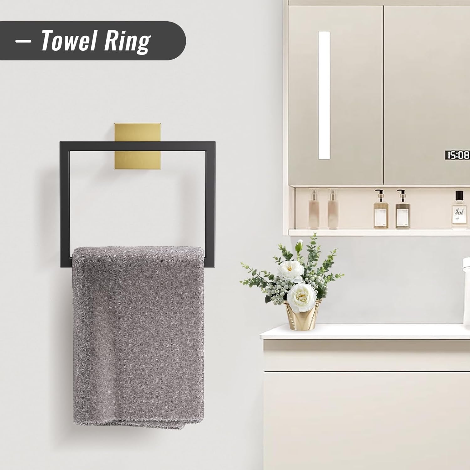 Black & Gold 10-Piece Bathroom Hardware Set | Wall-Mounted SUS304 Stainless Steel Towel Bar Collection