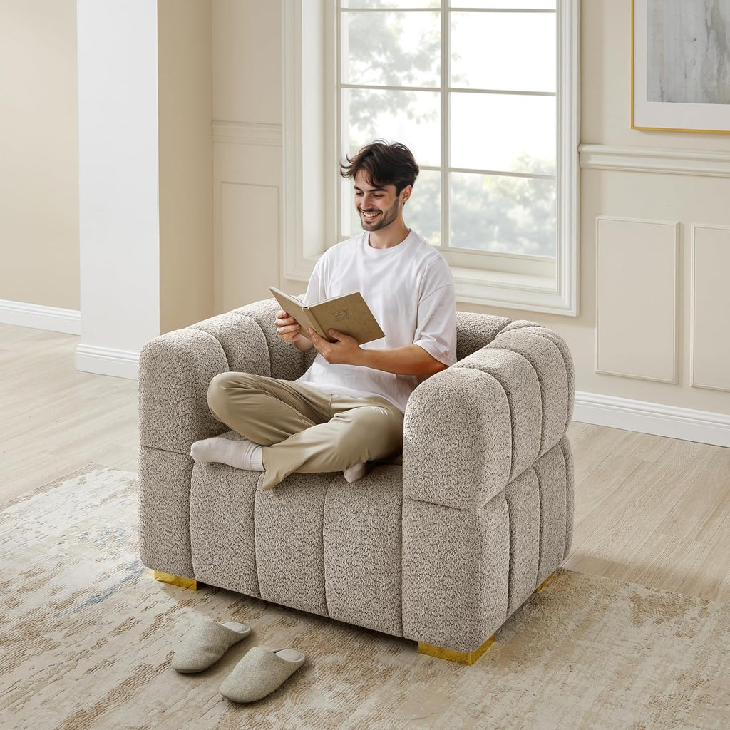 VANOMi 90.94” Cloud Sofa Couch | Oversized Deep Seat Bouclé 3-Seater in Camel