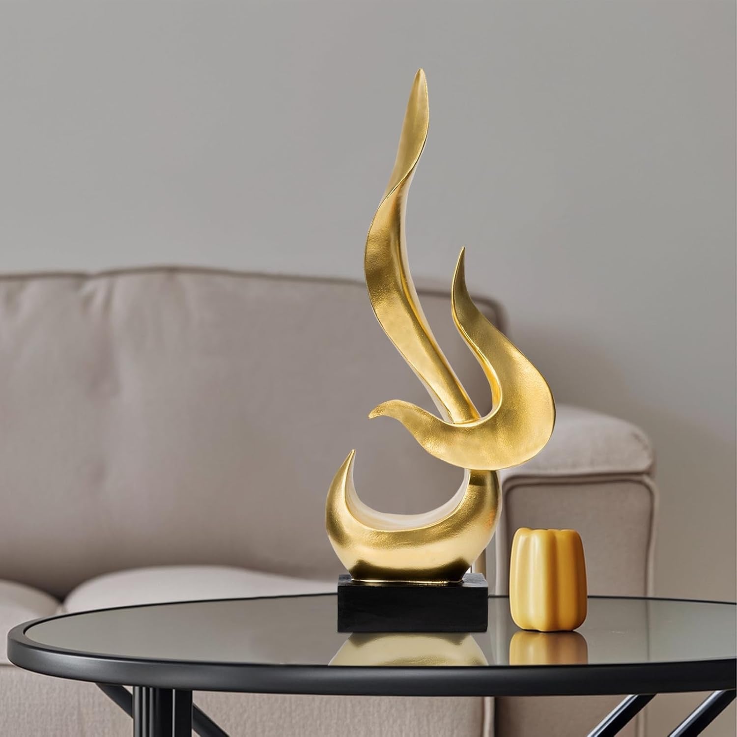 Gold Fire Flame Sculpture | Modern Abstract Resin Art Statue