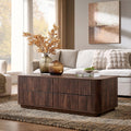 JXQTLINGMU 51" Fluted Coffee Table with Storage | Modern Dark Walnut Rectangle Coffee Table with 4 Drawers