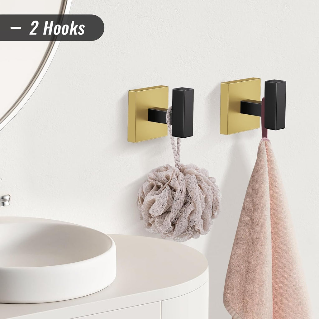 Black & Gold 10-Piece Bathroom Hardware Set | Wall-Mounted SUS304 Stainless Steel Towel Bar Collection