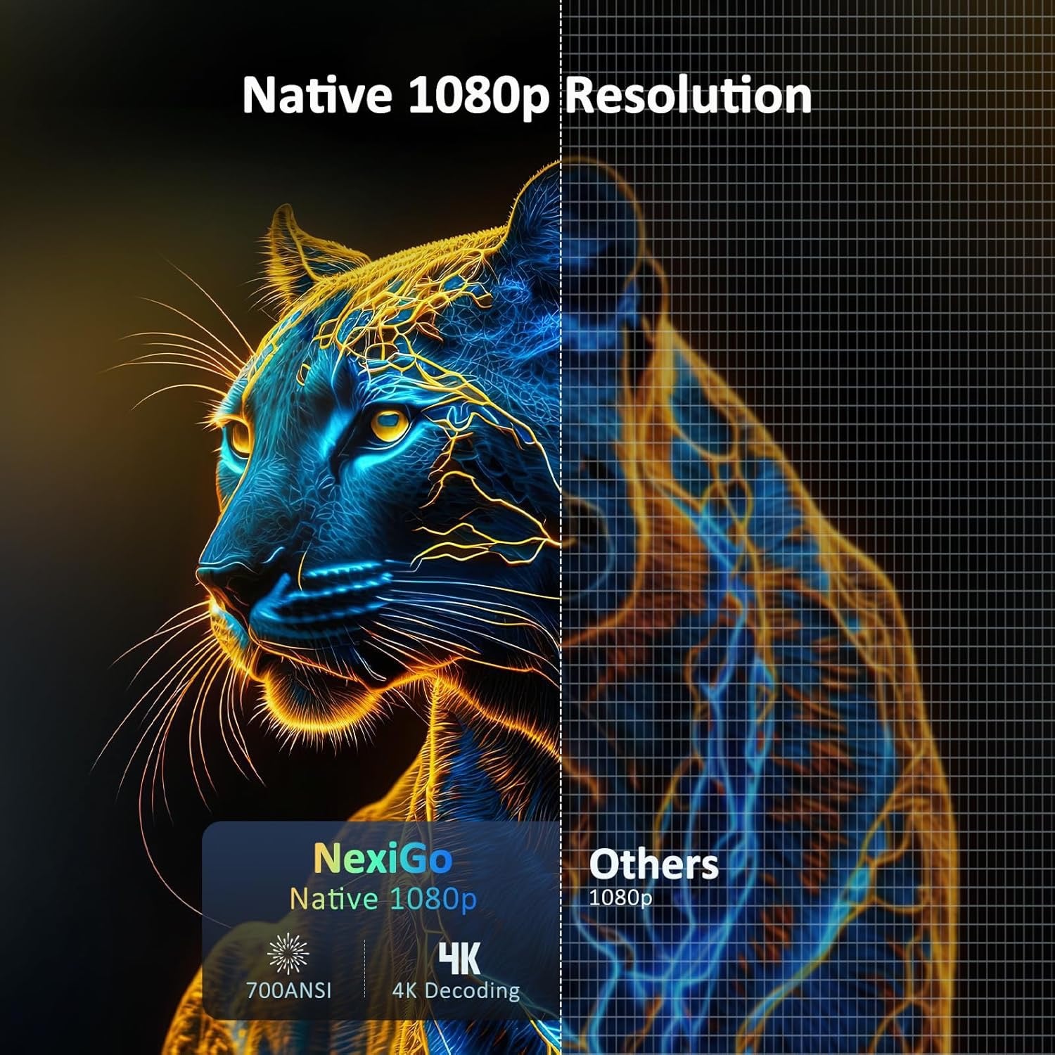 NexiGo PJ40 (Gen 3) Native 1080P Projector | WiFi & Bluetooth Home Theater with 20W Speakers