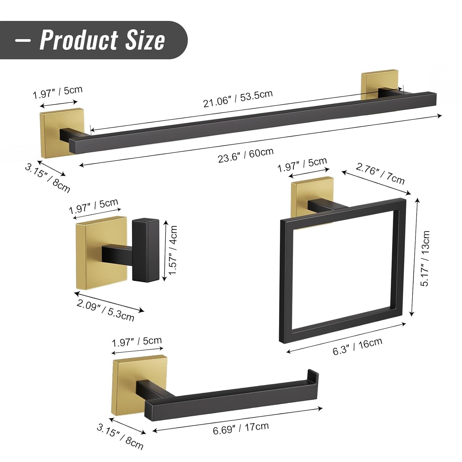 Black & Gold 10-Piece Bathroom Hardware Set | Wall-Mounted SUS304 Stainless Steel Towel Bar Collection