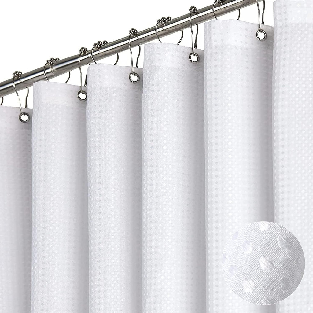Dynamene White Waffle Weave Fabric Shower Curtain | Hotel-Style, Heavyweight 256 GSM (72” x 72”)