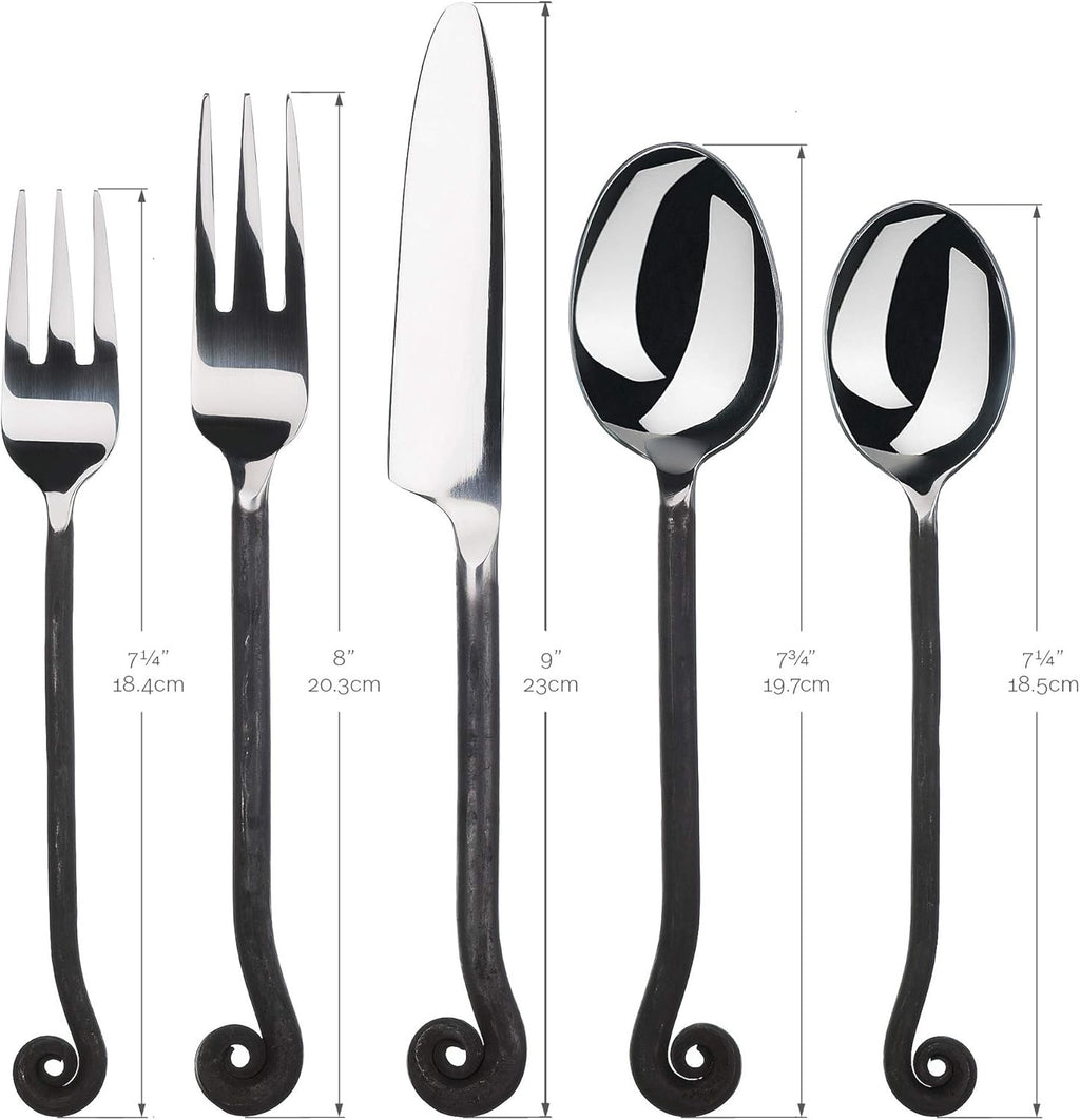 Gourmet Settings Treble Clef Black Silverware Set | 20-Piece Stainless Steel Flatware Set (Modern Black Cutlery)