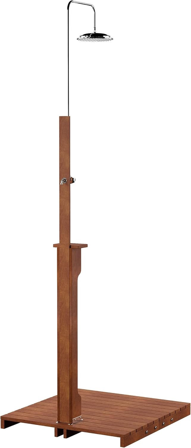 SEI Furniture Rain-Style Outdoor Shower | Oiled Eucalyptus Natural Wood Garden Shower