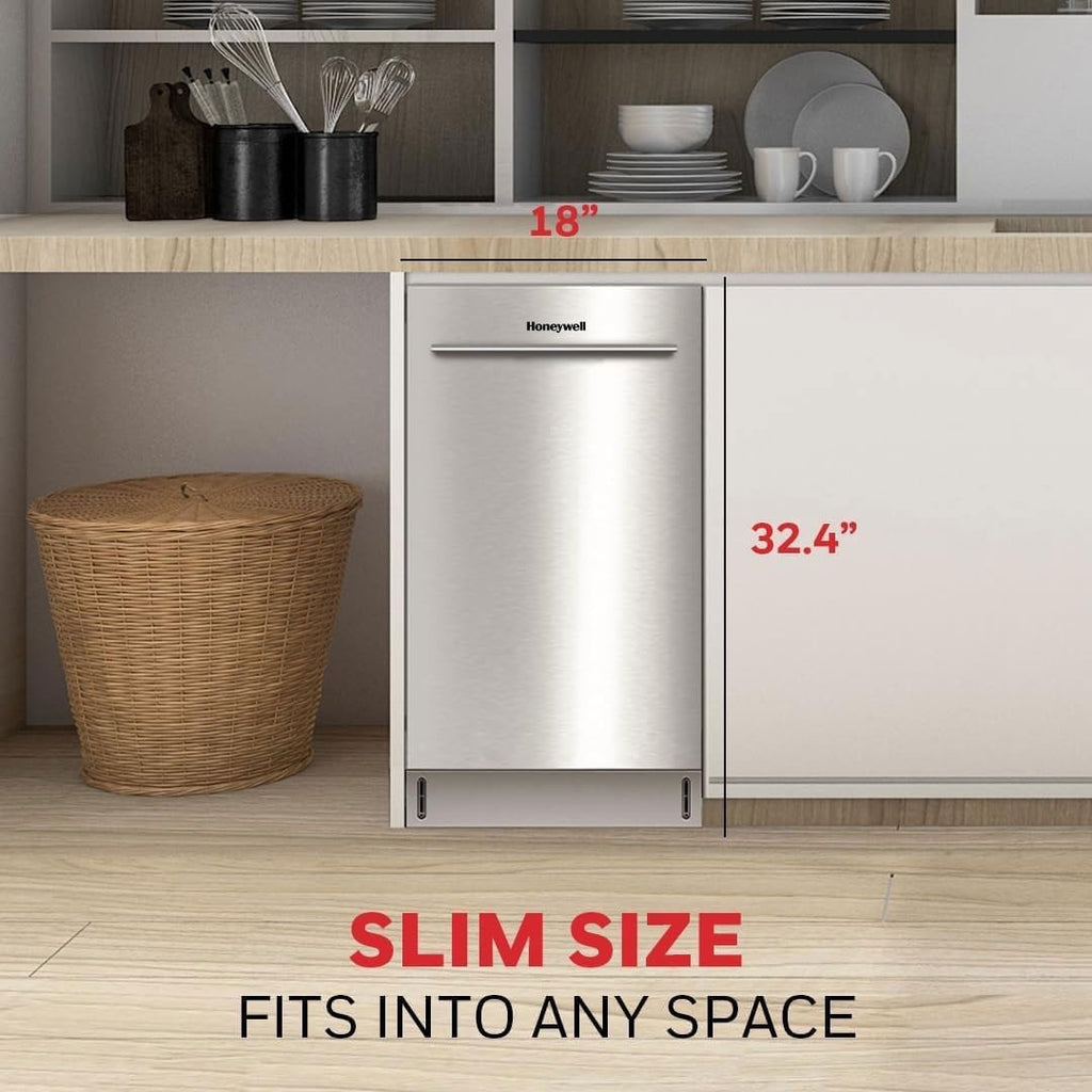 Honeywell 18″ Dishwasher | Compact Stainless Steel Dishwasher with 8 Place Settings