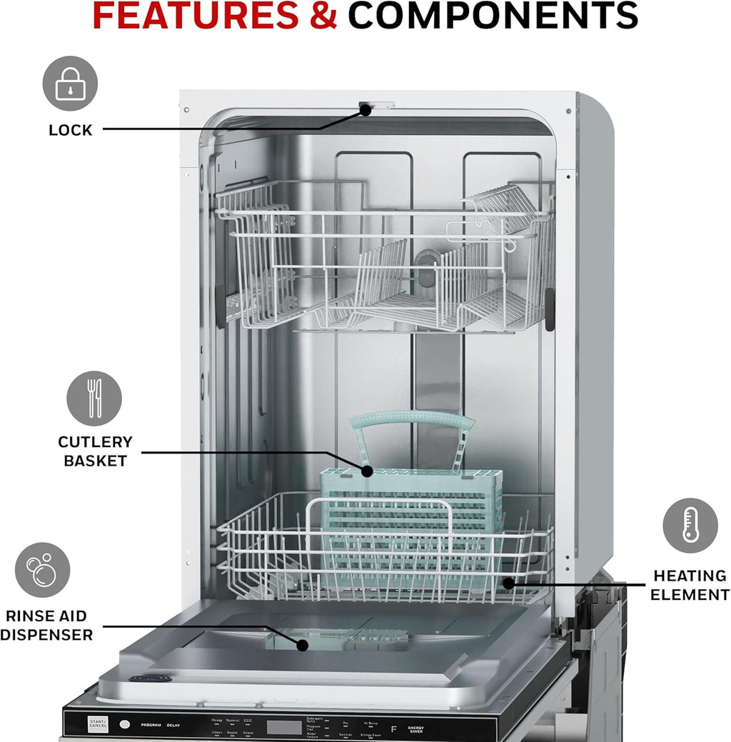 Honeywell 18″ Dishwasher | Compact Stainless Steel Dishwasher with 8 Place Settings