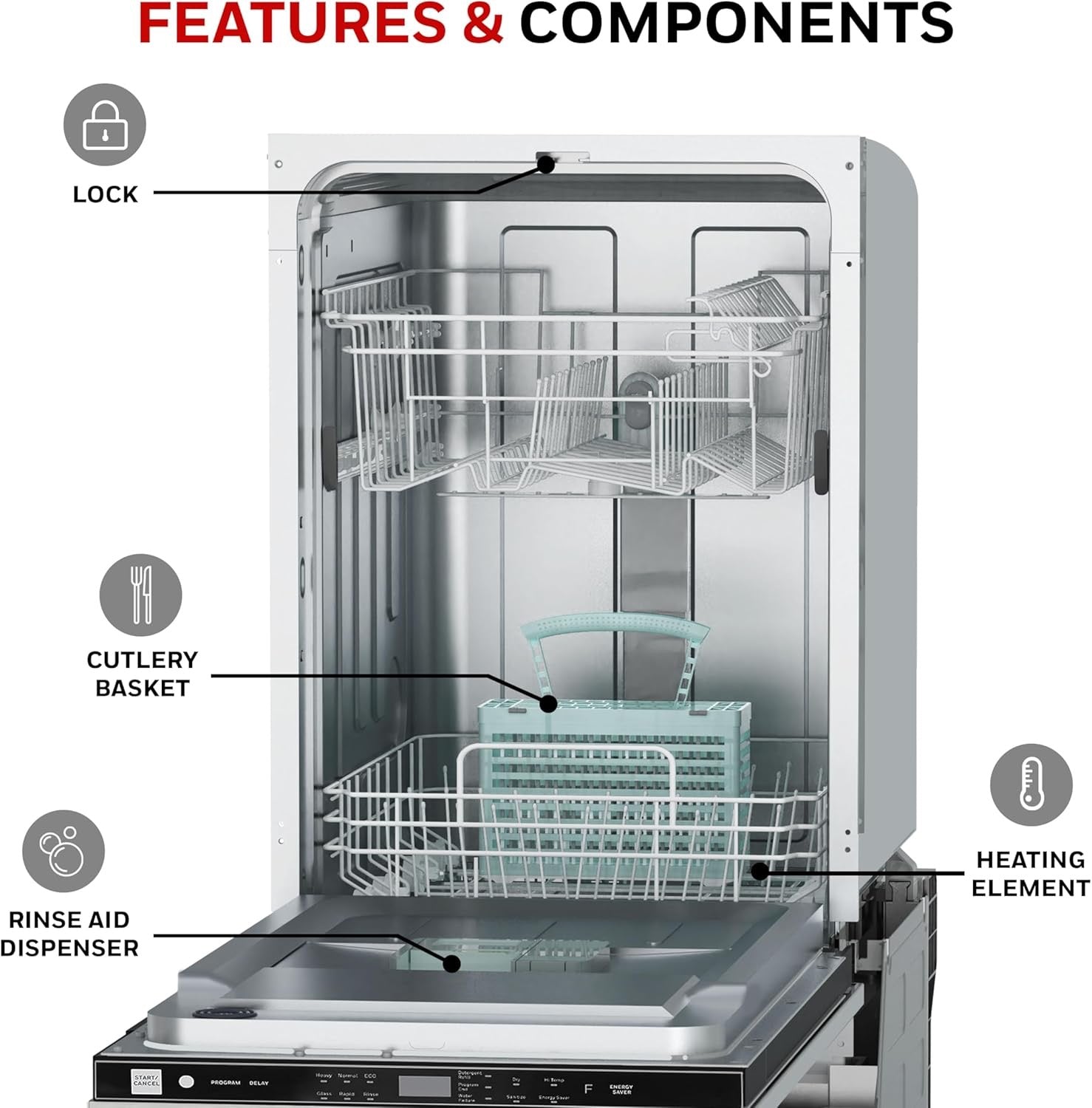 Honeywell 18″ Dishwasher | Compact Stainless Steel Dishwasher with 8 Place Settings