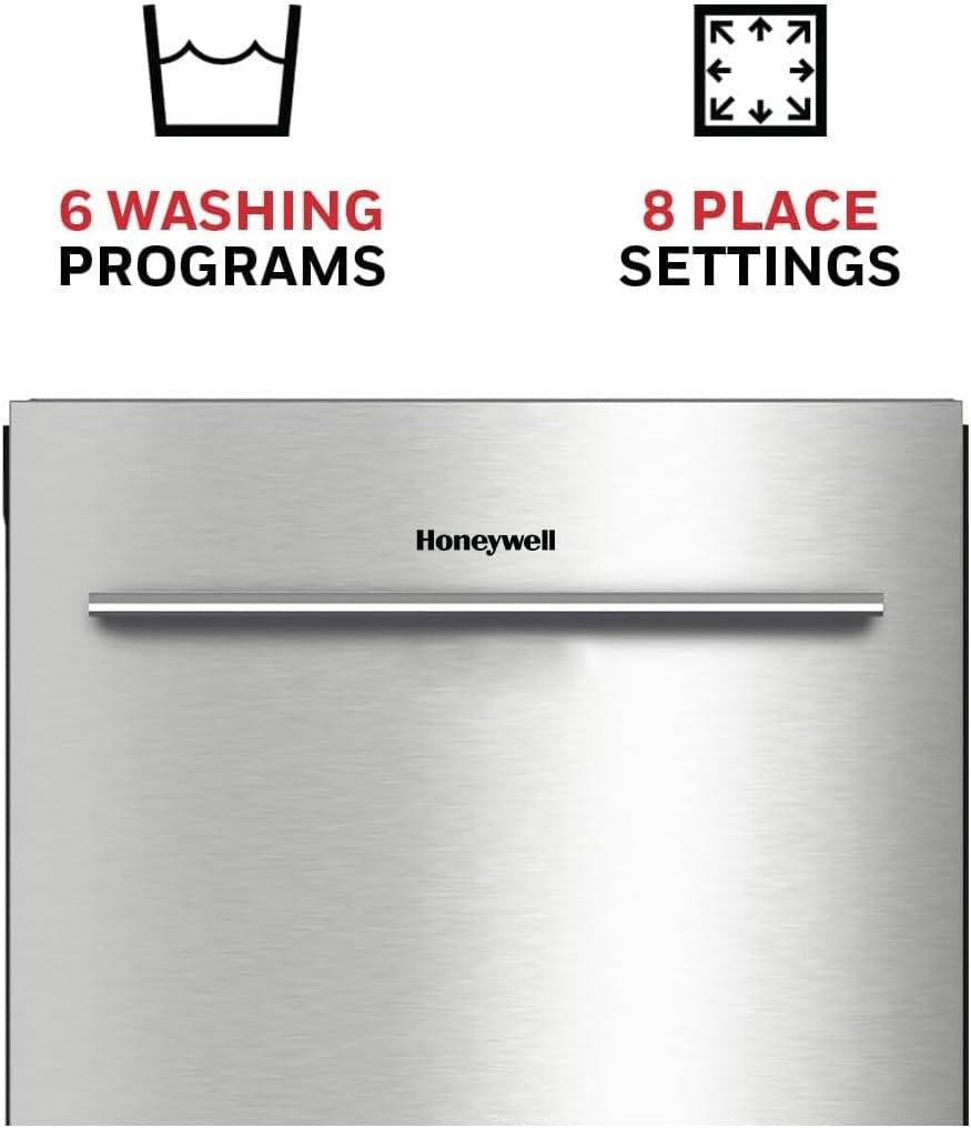 Honeywell 18″ Dishwasher | Compact Stainless Steel Dishwasher with 8 Place Settings