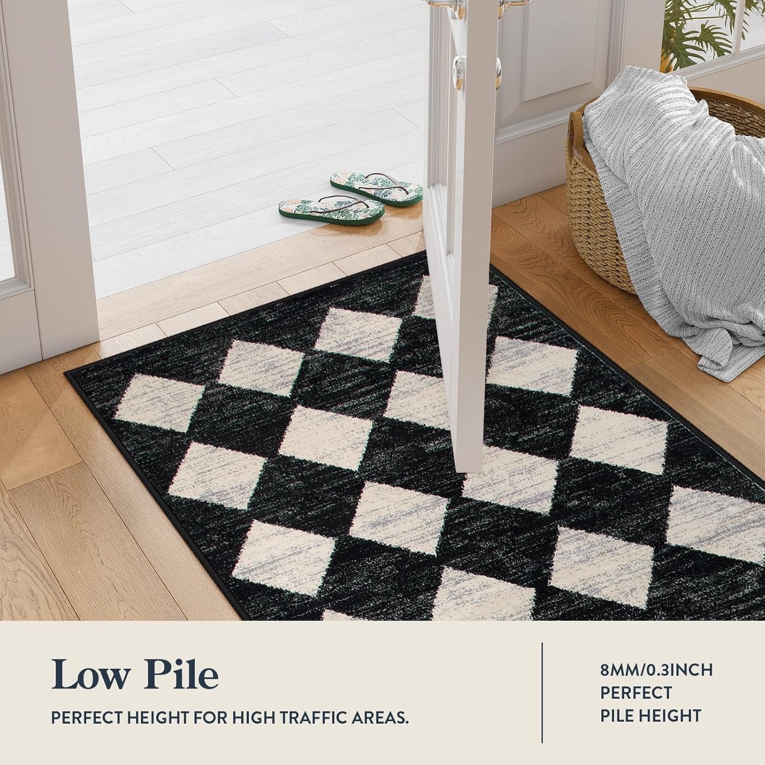 Lahome Moroccan Trellis Washable Runner Rug | Black & White 2' x 7' Non-Slip Runner