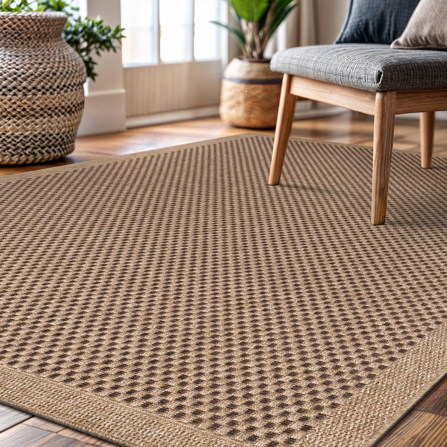 CAMILSON Easy Jute Area Rug 9x12 | Natural Fiber Boho Woven Indoor Outdoor Rug