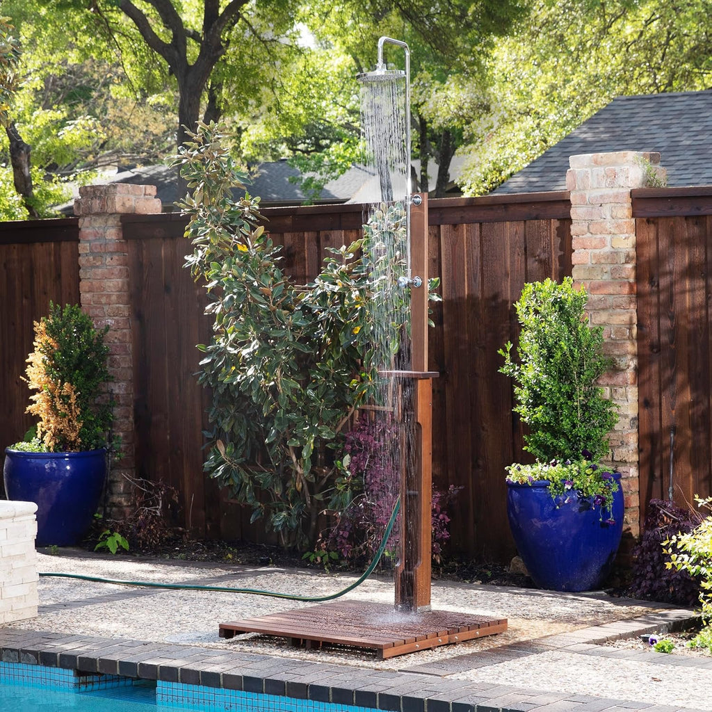SEI Furniture Rain-Style Outdoor Shower | Oiled Eucalyptus Natural Wood Garden Shower