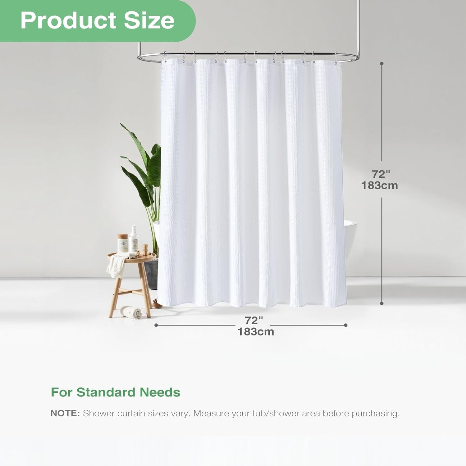 Dynamene White Waffle Weave Fabric Shower Curtain | Hotel-Style, Heavyweight 256 GSM (72” x 72”)