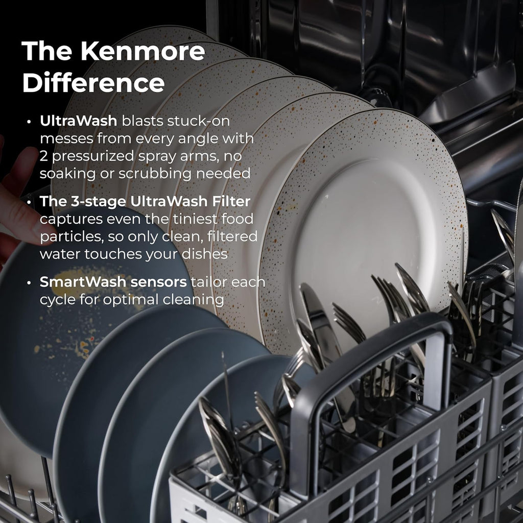 Kenmore 24″ Built-In Dishwasher | UltraWash & SmartWash with Sanitize Rinse (Black)