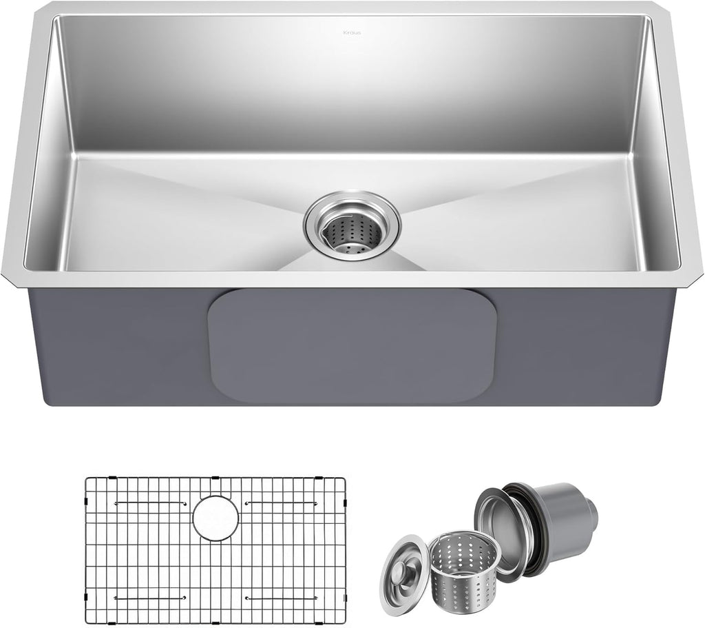 KRAUS Standart Pro 30″ Undermount Kitchen Sink | Single Bowl 16-Gauge Stainless Steel
