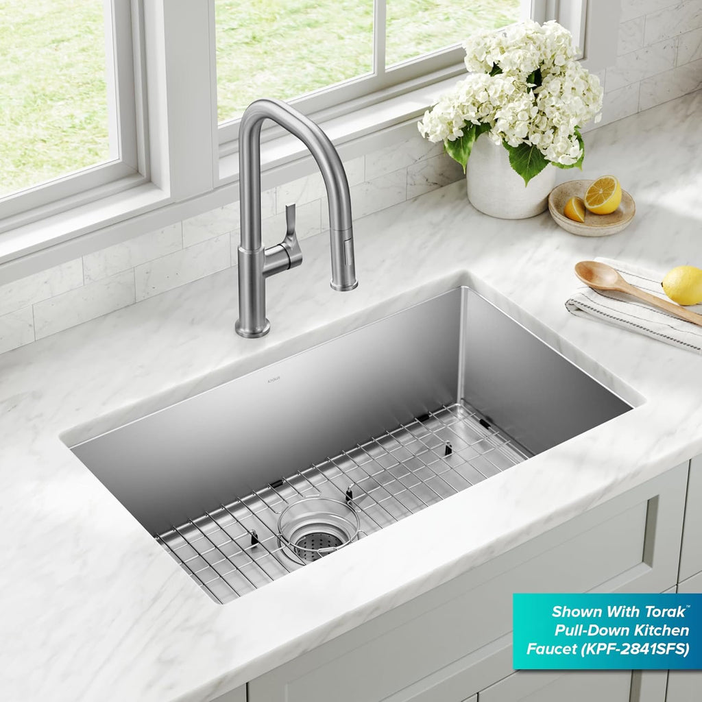 KRAUS Standart Pro 30″ Undermount Kitchen Sink | Single Bowl 16-Gauge Stainless Steel