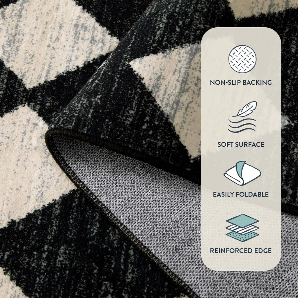 Lahome Moroccan Trellis Washable Runner Rug | Black & White 2' x 7' Non-Slip Runner