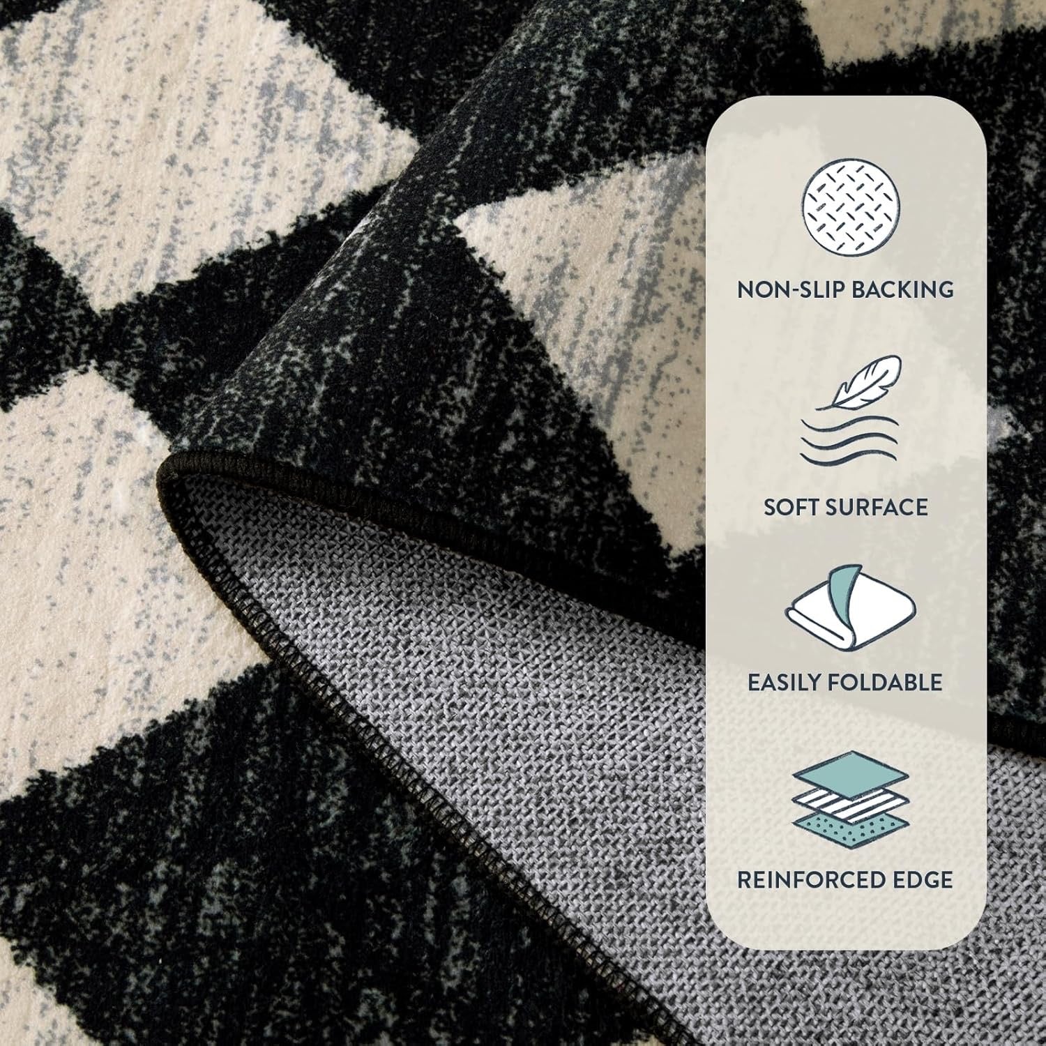 Lahome Moroccan Trellis Washable Runner Rug | Black & White 2' x 7' Non-Slip Runner