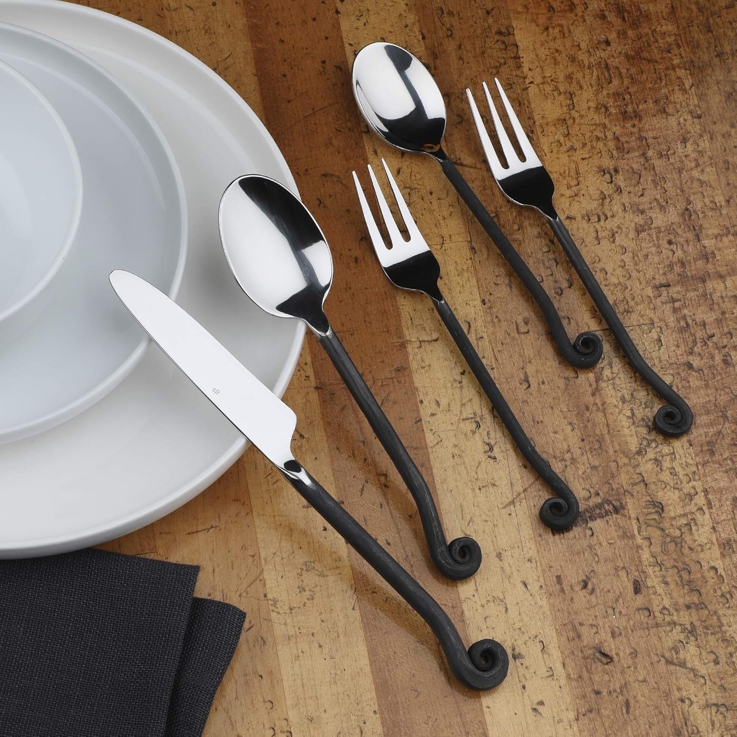 Gourmet Settings Treble Clef Black Silverware Set | 20-Piece Stainless Steel Flatware Set (Modern Black Cutlery)