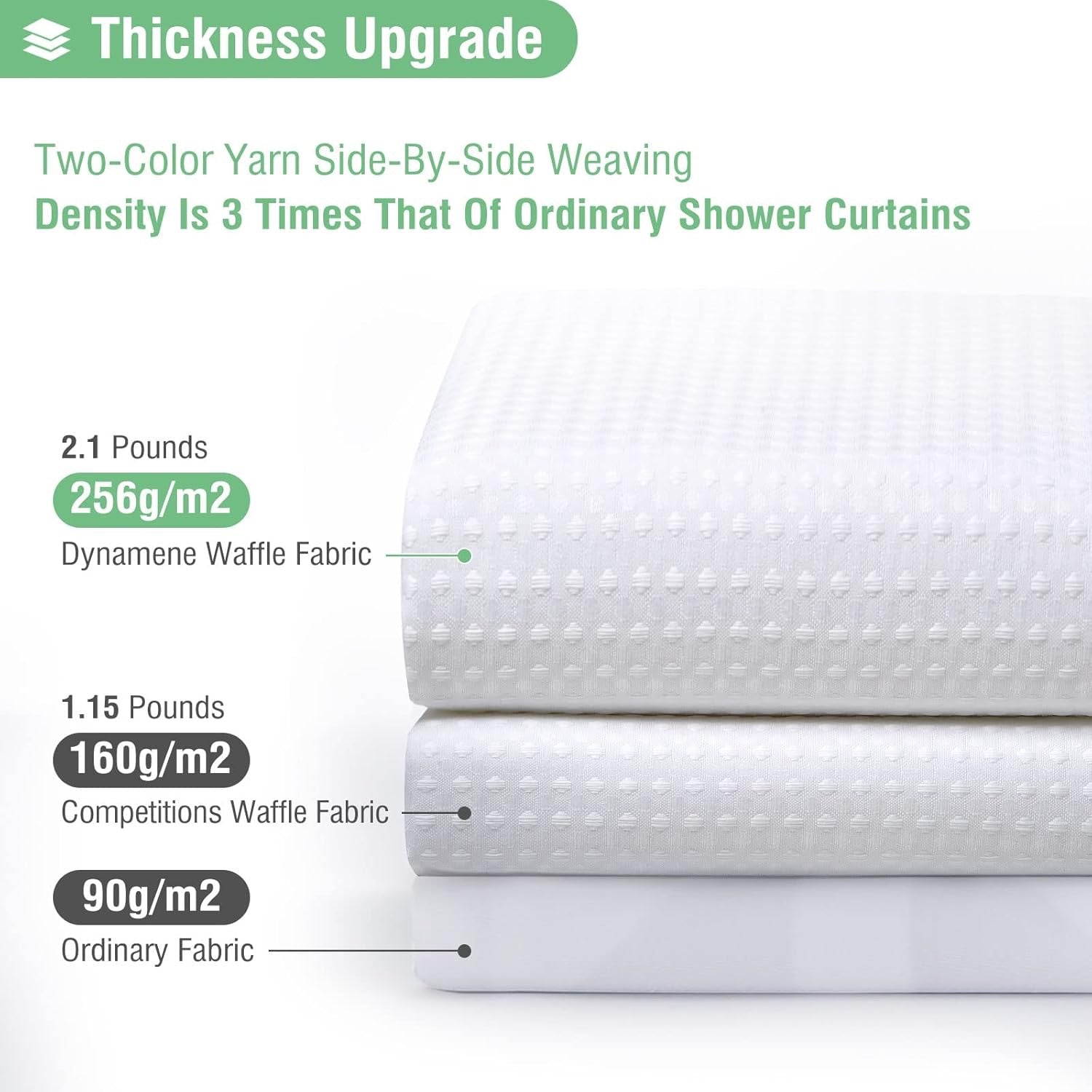 Dynamene White Waffle Weave Fabric Shower Curtain | Hotel-Style, Heavyweight 256 GSM (72” x 72”)