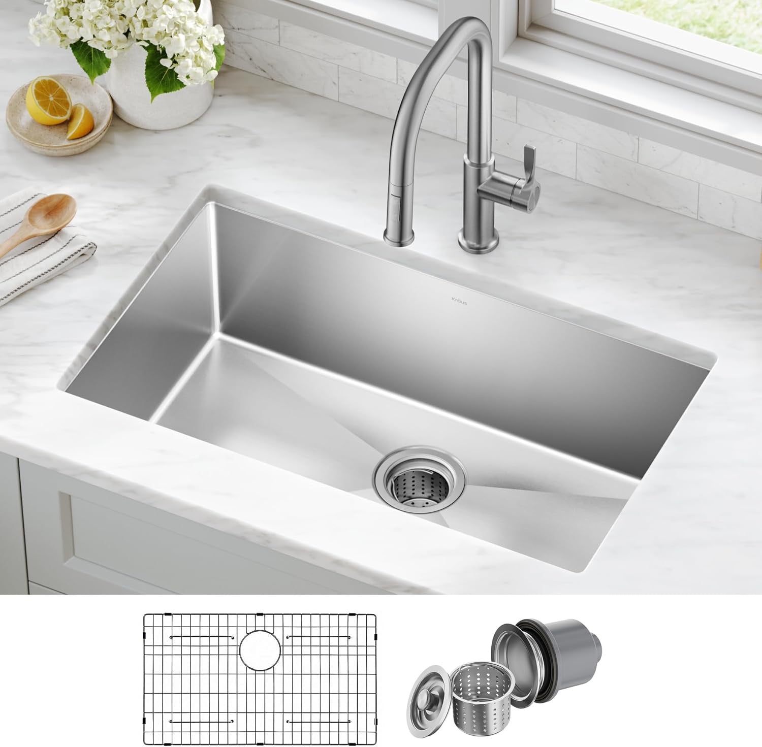 KRAUS Standart Pro 30″ Undermount Kitchen Sink | Single Bowl 16-Gauge Stainless Steel