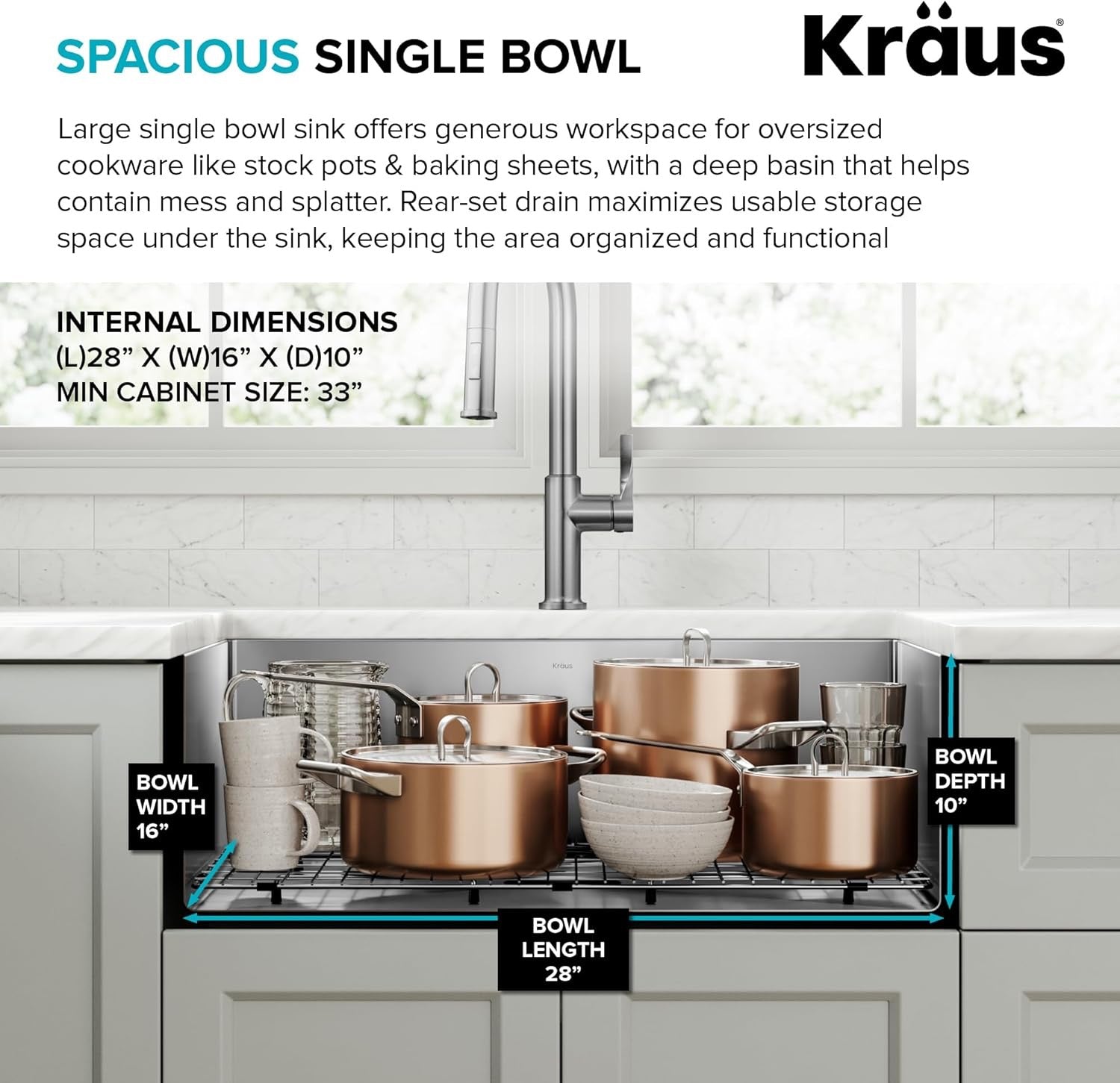 KRAUS Standart Pro 30″ Undermount Kitchen Sink | Single Bowl 16-Gauge Stainless Steel