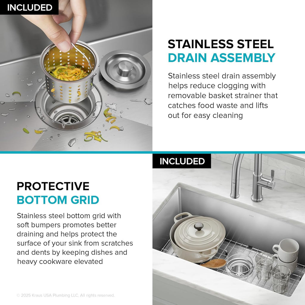 KRAUS Standart Pro 30″ Undermount Kitchen Sink | Single Bowl 16-Gauge Stainless Steel