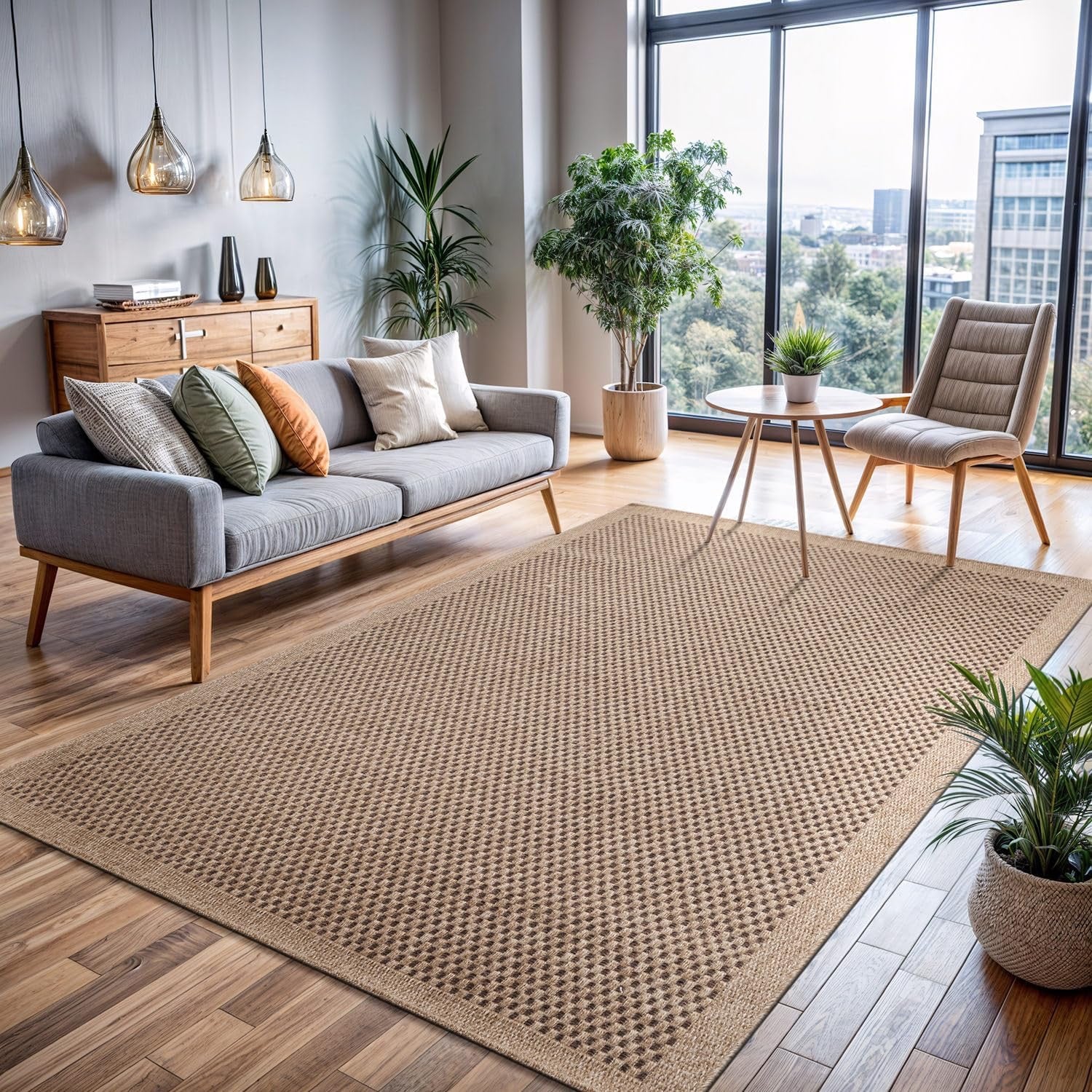 CAMILSON Easy Jute Area Rug 9x12 | Natural Fiber Boho Woven Indoor Outdoor Rug