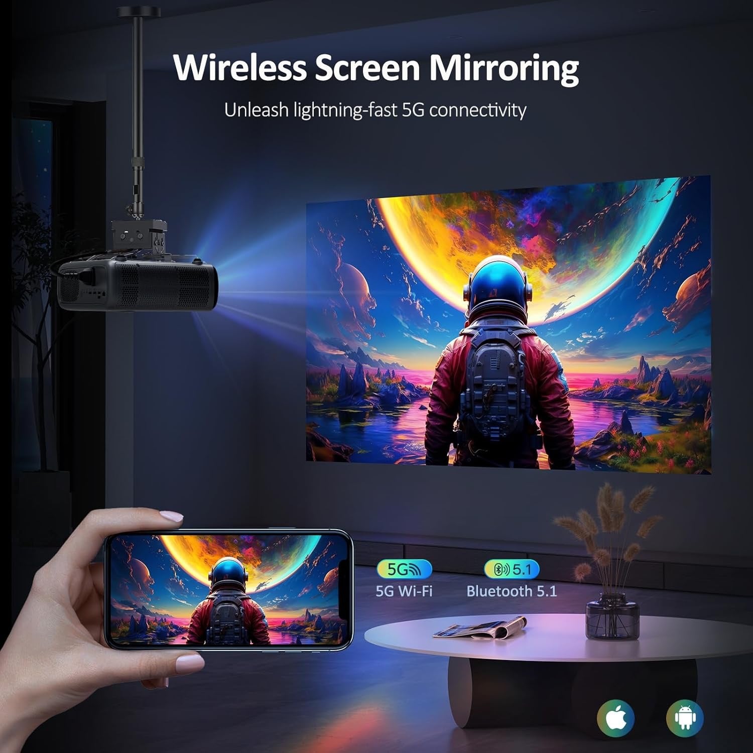 NexiGo PJ40 (Gen 3) Native 1080P Projector | WiFi & Bluetooth Home Theater with 20W Speakers