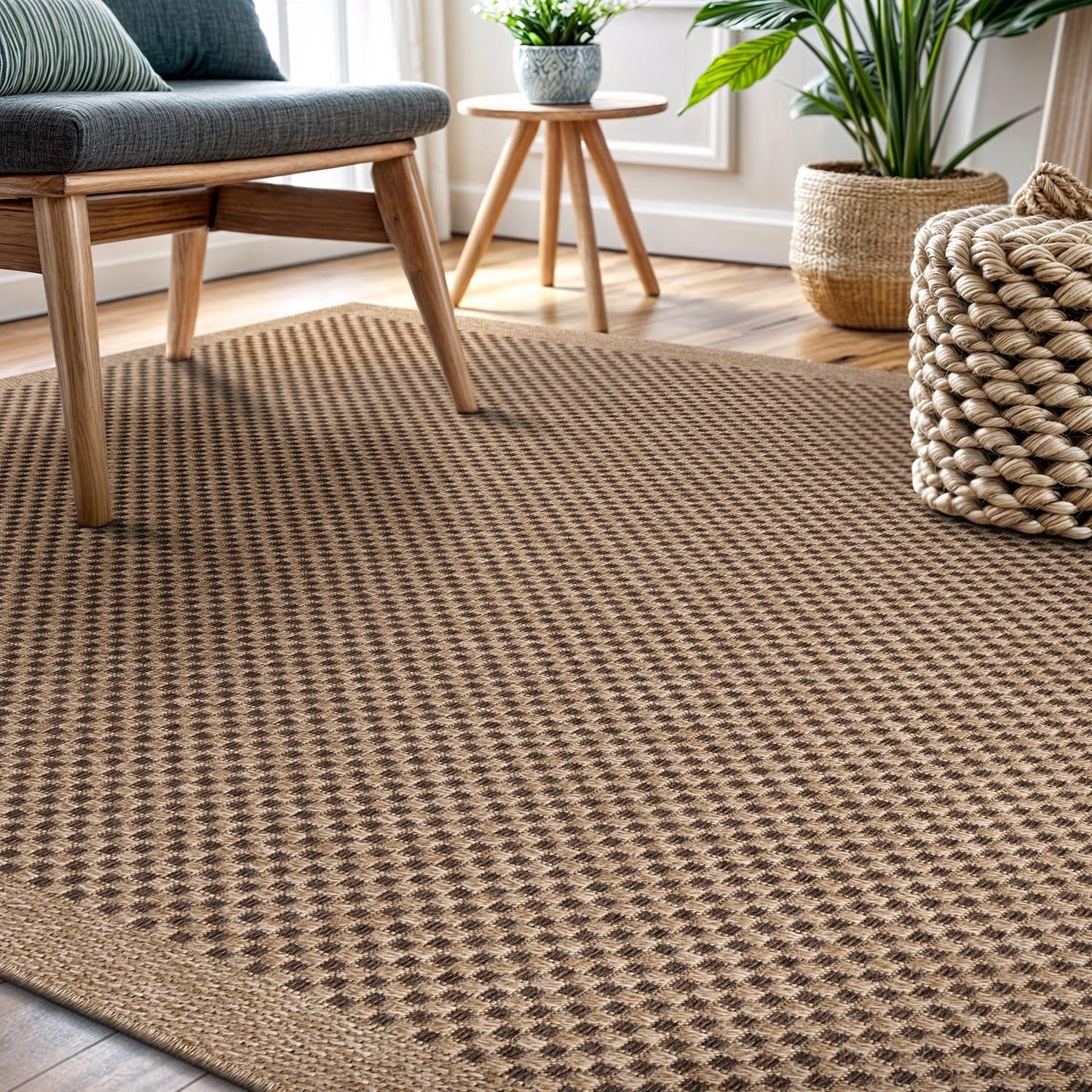 CAMILSON Easy Jute Area Rug 9x12 | Natural Fiber Boho Woven Indoor Outdoor Rug