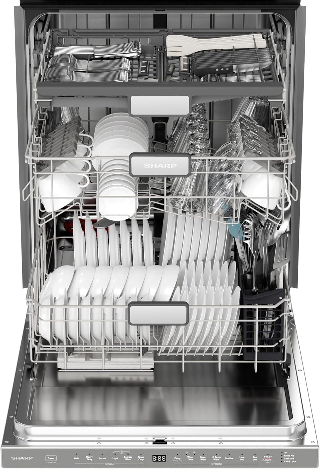 SHARP SDW6767HS Smart Dishwasher | Alexa Compatible with LED Interior & Adjustable Third Rack (Stainless Steel)
