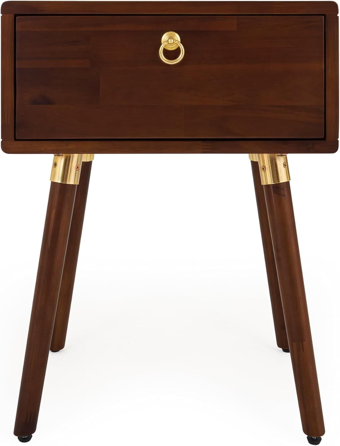 Bme Caden Solid Wood Nightstand | Mid-Century Walnut Side Table with Storage Drawer